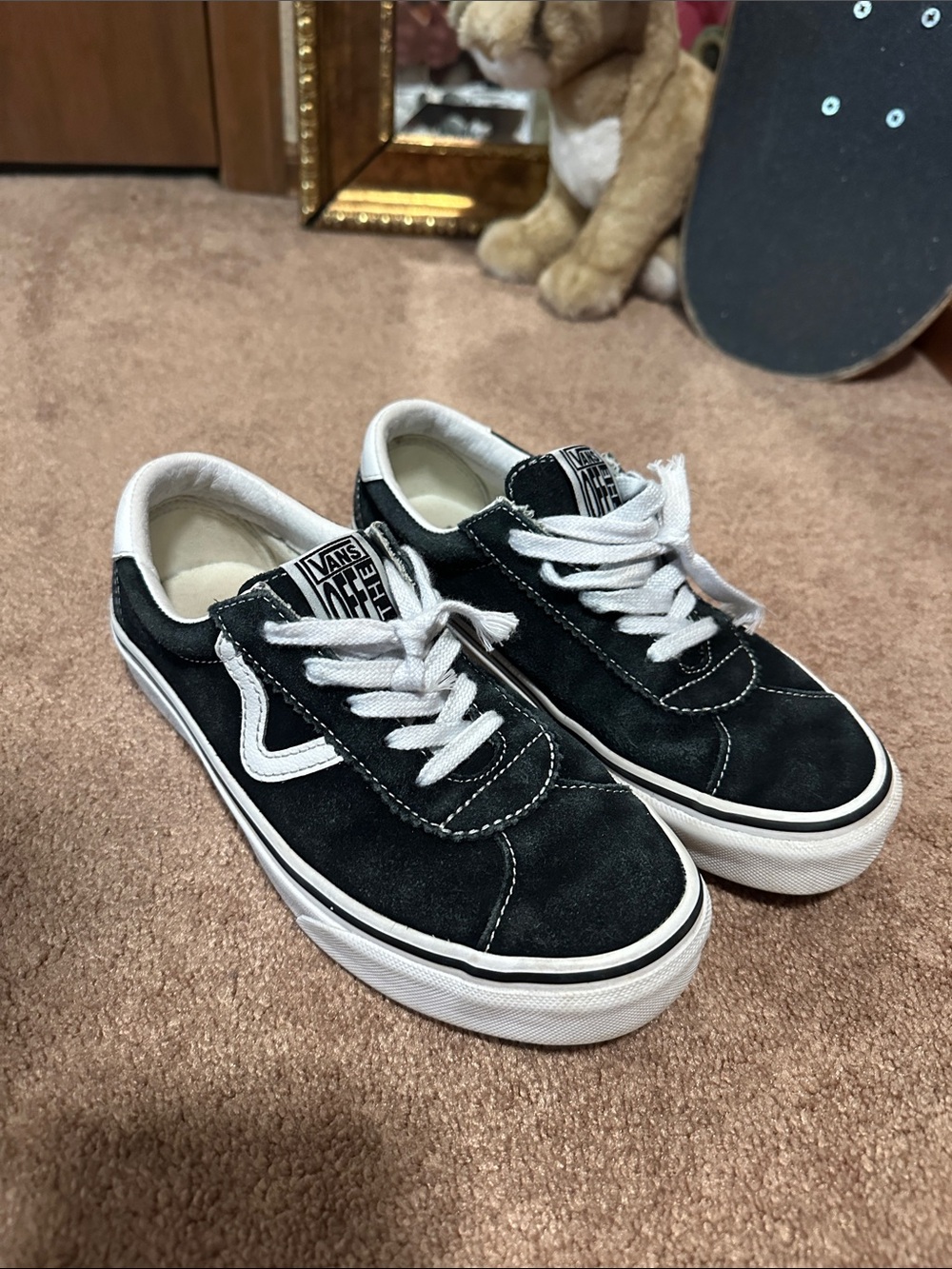 Vans Black and White Suede Skate Sneakers
